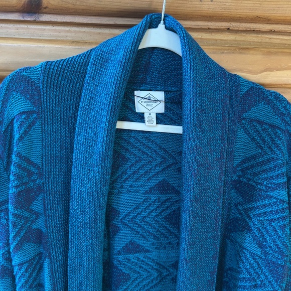 St. Johns Bay Cardigan Sweater Open Front Textured Turquoise Women's Size Medium - Picture 3 of 7
